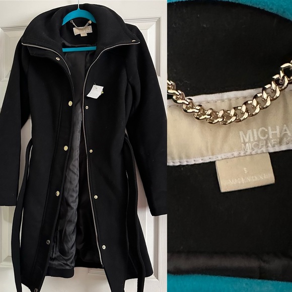 NEW Michael Kors Belted Car Coat Size S Small Black - Picture 2 of 7